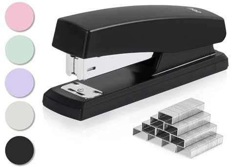 Deli Heftgerät, Schreibtischhefter mit 640 Heftklammern, Bürohefter, 25 Blatt, Schwarz