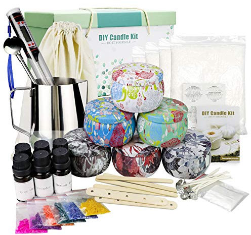 Candles Making Kit for Adult, DIY Scented Candles Gift Set, Candle Craft Supplies Full Starter Set with 800g Bee Wax, Fragrance Oil, Cotton Wicks, Candle Pigment, Wicks Sticker, Tins & More