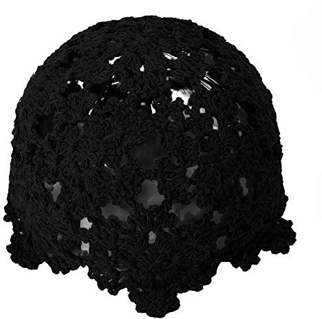 ZLYC Damen Cotton Crochet Skull Cap Beanie-Mütze, Schwarz, One Size