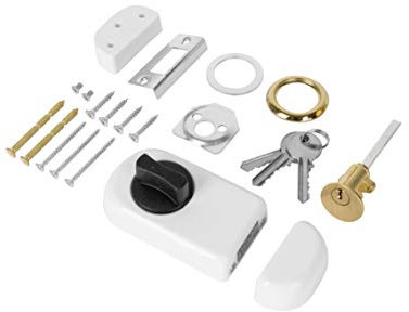 ADGO Ergo Serratura Supplementare per Porta, con Bottone, Inserto Rotondo e 3 Chiavi, Meccanismo in Acciaio, Cilindro Esterno, Serratura a Cassetta (60 mm, Bianco)