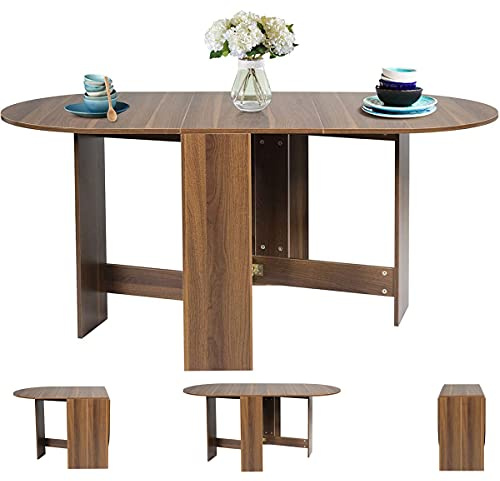 RELAX4LIFE Table Extensible Salle à Manger pour 4-7 Personnes, Table Ovale Pliante Cuisine avec 2 Rallonges en Panneaux de Particules, Gain de Place, 45-163 x 80 x75 cm