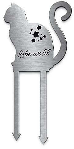 Grabstecker Blumenstecker Katze - Katzen Grabschmuck aus Edelstahl - personalisierbar mit Trauer Spruch oder Name | Einzigartige Grab Deko - Andenken an geliebte Katze | Grabdekoration wetterfest