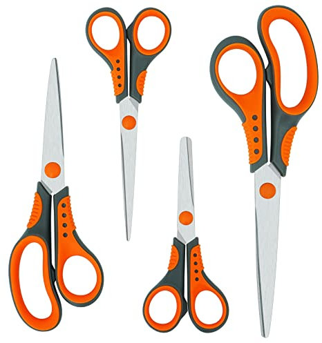 CCR Lot de 4 paires de ciseaux, ciseaux tranchants, poignée souple, adaptés pour la maison, le bureau et l'école