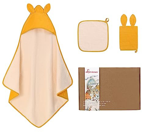 amo nenes Set asciugamani con cappuccio per bambini 100% cotone super morbido e assorbente, misura grande 85 x 85 cm, set doccia per bambini 3 pezzi, regalo per neonati, ragazzi e ragazze