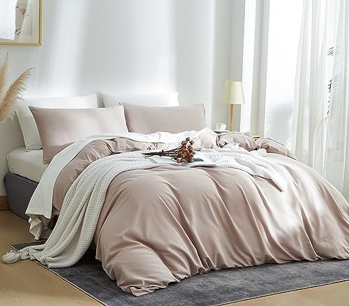 Michorinee Double Duvet Cover Sets Taupe Bedding Set Double Bed with Zipper Closure Soft Non Iron Microfiber Duvet Cover 200x200 cm with 2 Pillowcases