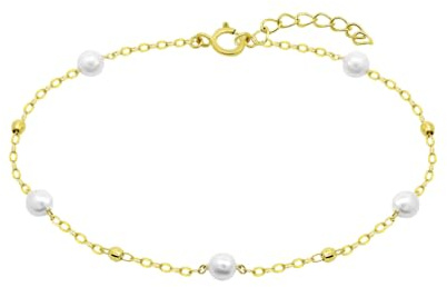 Time RoaD Pulsera Oro Mujer HIN00051/18 9K de 375 ml Perlas - Sofisticado Brazalete con Pulido y Acabado Refinado 18 cm - Ideal para Regalo de Cumpleaños - Aniversario - Ocasiones Especiales