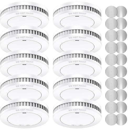 XINDUM Juego de 10 detectores de humo con soporte magnético, certificado TÜV Rheinland, batería de 10 años, detector de humo, autónomo, color blanco