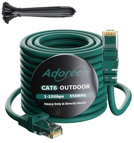 Adoreen Cable Ethernet Cat 6 para exteriores de 100 pies, color verde, cable de red de Internet resistente de alta velocidad, CCA, para cámara POE largo Cat 5e 5 RJ45, cable de conexión LAN,
