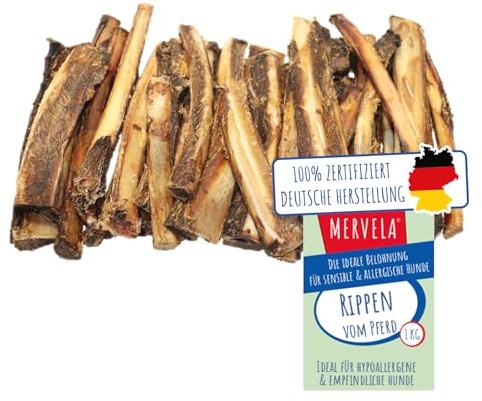 MERVELA Pferderippen | 100% Pferd pur | 1 Stück | Rippen vom Pferd getrocknet | Qualität aus Deutschland | ideal für hypoallergene, allergische und Sensible Hunde