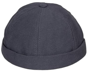 HATSQUARE - Berretto Docker Unisex in Cotone, Senza Visiera, per Uomo e Donna, Senza Visiera, con Risvolto - Grigio Scuro