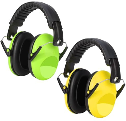 Kriogor 2 Pack Ear Defenders Children,26dB SNR Noise Cancelling Headphones Hearing Protection Earmuffs,Soft Kids Ear Defenders Adjustable Adults Ear Protector (Green and Yellow)