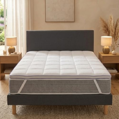 RESTBULLE Surmatelas Moelleux - Qualité Hôtellerie - Fabriqué en France - Epaisseur Totale de 7 cm avec Une Enveloppe Amovible et Lavable - Certifié Oeko-Tex (70_x_190_cm)