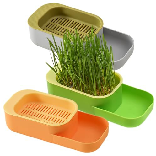 SHITOOMFE 3Pcs Cat Grass Growing Kit Cat Grass Planter Food Grade Hydroponic Cat Grass Planter with Feeding Tray 7.9x3.5x2in Home Cattery Cat Grass Growing Kit, No Seeds