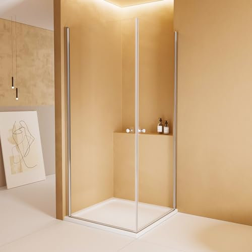 EMKE Duschkabine 90x90 Eckeinstieg Pendeltür Dusche, Duschabtrennung Komplettdusche Eckeinstieg Duschkabine Duschtür Falttür, 6mm Duschwand Glas Duschkabinen Höhe 185 cm