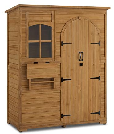 M MCombo casetta da giardino casetta per attrezzi in legno resistente alle intemperie, casetta da giardino da esterno impermeabile walk-in, per area esterna balcone terrazza 73×144×185 cm (natura)