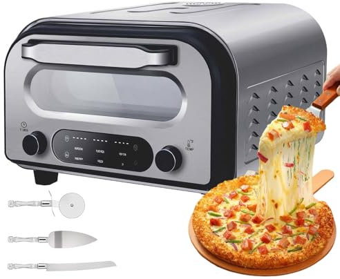 Electric Pizza Maker with Cutter, Mini Pizza Oven 12 - Intelligent Temperature Control, Timer, 6 Presets, for Home Kitchen Restaurant - Countertop
