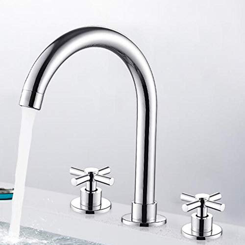 Robinet mitigeur de lavabo à 3 Trous, Robinet de lavabo à Double poignée, Type Fendu, Robinet d'évier de Salle de Bains Chaud et Froid, Robinet chromé