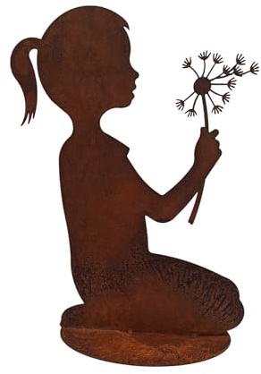 Bornhöft Edelrost Figur Mädchen mit Pusteblume – Rostige Gartendeko, Metall Silhouette, Vintage Deko für Garten & Terrasse, Wetterfest