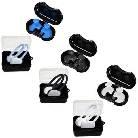 3 juegos de tapones para los oídos con pinzas para la nariz, juego de tapones para los oídos de silicona con caja de almacenamiento, reutilizables, para nadar, ducharse, surfear, hacer snorkel (azul