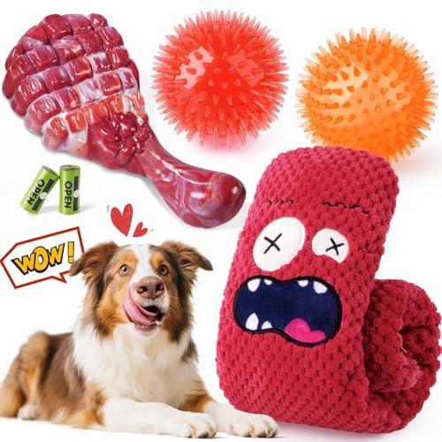 KIPRITII 4-Toy Variety Dog Toys for Aggressive Chewers, Medium-Large Dogs