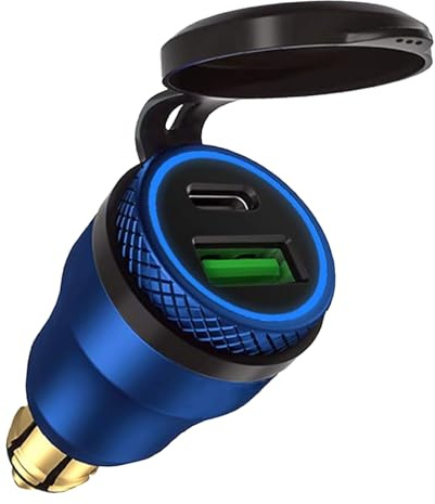 JOLYLINT Aluminum DIN Plug USB C Charger, 5A Power Motorcycle 30W Waterproof Dual USB Charger QC 3.0&PD Motorcycle Fast Charge Power Adapter for 12V-24V Triumph Ducati BMW Hella DIN Socket
