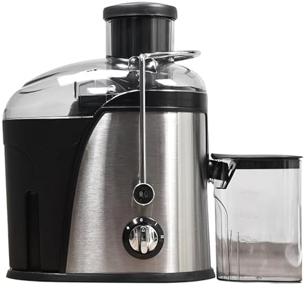 Centrifugeuse Extracteur de Jus Maison, 400W Extracteur de jus compact pour fruits et légumes, Sépération Pulpe/Jus,pression à froid, 2 Vitesses presse-agrumes électrique,Goulot Large (Argent)