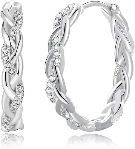 PABBEU S925 Sterling Silver Hoop Earrings for Women, Twisted Hoops Earrings