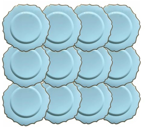 Reyox Assiettes de Présentation en Plastique Réutilisables, Assiettes de Service Ronde pour Noël Mariage Fête Événement bleu 6 pièces 33 cm