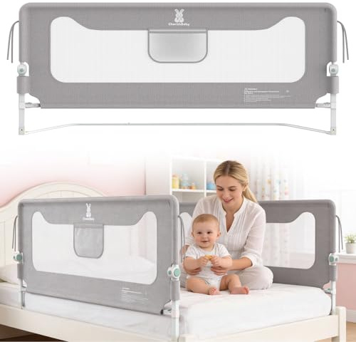 Verdego 2er-Set Rausfallschutz Bett 200 cm, Rausfallschutz Boxspringbett Klappbar, 300D Oxford Stoff, Bettschutzgitter Höhenverstellbar, Bettgitter Rausfallschutz Einfache Montage, Grau