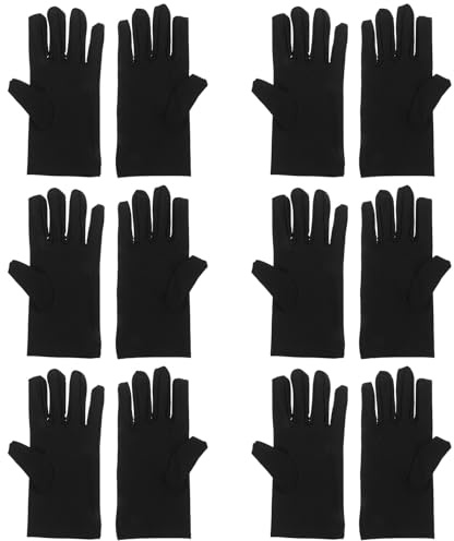 Ciieeo 6 Paar Dünne Schwarze Baumwollhandschuhe Flexible Weiche Stoffhandschuhe für Schmuck Uhren Münzen Präzise Arbeiten Staubfrei für Damen und Herren