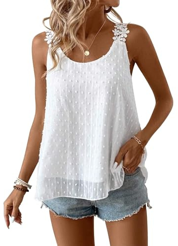 TUUHAW Camisetas Tirantes Mujer sin Mangas Cuello Redondo Verano Tank Top | Elegante Boho Túnica, Floral Encaje Casual Plisada Camisas, Bohemia Suelta Oficina Cómodo Camiseta, Holgadas Ligera Chaleco