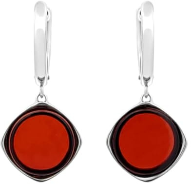 Pendientes de ámbar para mujer, plata de ley 925 rodiada, color cereza, ámbar natural, 10 mm, geométricos minimalistas, modernos, sin níquel, hipoalergénicos