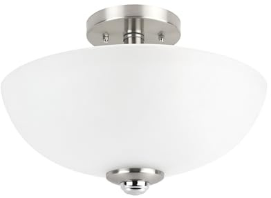 Globe Electric 63357 2-Light Semi-Flush Mount Ceiling Light, Brushed Nickel, Chrome Accents, Frosted Glass Shade, Lighting for Kitchen, Bathroom, Bedroom, or Dining Room, Home Decor