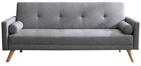 Concept-Usine | Sofá Convertible Escandinavo Wooden | Color Gris| 3 Asientos con un Diseño Moderno y Cómodo| Estructura Recta de 209 cm de Ancho con Reposabrazos y Cojines Extraíbles