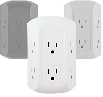 GE Home Electrical GE Pro 6-Outlet Extender, Surge Protector, Spaced Wall Tap, Side-Access, 3-Prong Power Strip, Charging Station, 560 Joules, UL Listed, White, 43648