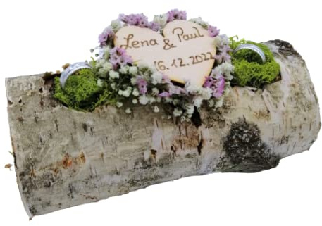 Ringkissen Ringhalter Holzstamm Birkenstamm für Eheringe Hochzeit mit Namen