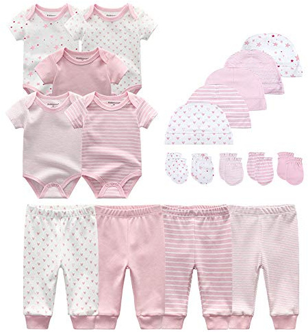 Kiddiezoom Baby-bodys, byxor för spädbarn, sparkdräkt, klädset, kläder för pojke, flicka, bomullsmössa, vantset mot rivmärken, 3-6 Månader