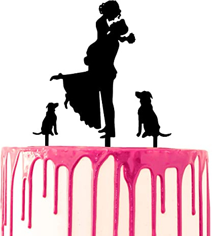 CARISPIBET Tortenaufsatz Bräutigam holt Braut mit zwei Hunden an den Seiten, Acryl