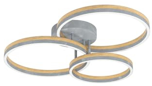 EGLO LED Deckenlampe Cadinaro, dimmbare Deckenleuchte mit 3 Ringen, Wohnzimmer Deckenbeleuchtung, Wohnzimmerlampe aus Metall in Beton-Optik und Holz, warmweiß