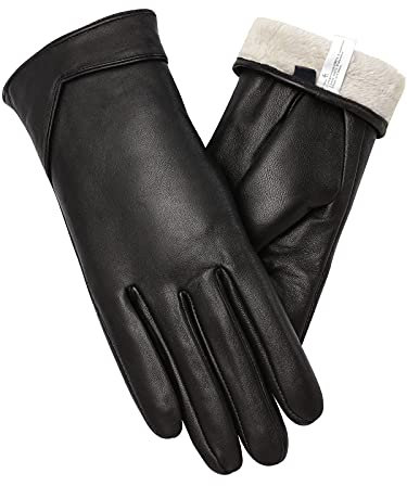 vislivin Touchscreen Handschuhe Damen Winter Lederhandschuhe Warme Leder SMS Handschuhe Schwarz S