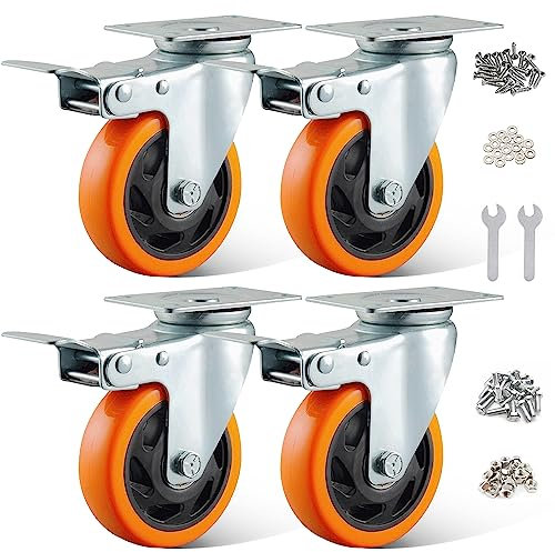 BAOLIHUI 4 Ruote per Carrello con Freno 100mm Ruote Girevoli Ruote per Mobili carico di 600 kg Antigraffi Rotelle per Pallet Doppio Bloccaggio ruote per carrello gomma Ruote pivontanti per mobili