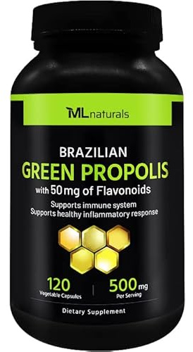 ML Naturals Brazilian Green Propolis 500 mg with 50 mg of Flavonoids per Serving, 120 Vegan Capsules, Supports Immune System