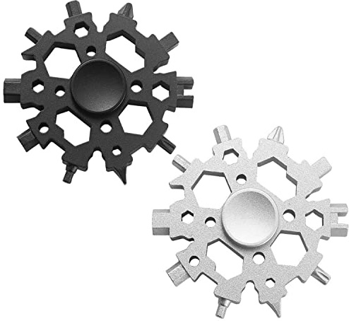 Aokelily 23-in-1 Flocon de neige Multitool, Clé à flocon en acier inoxydable Ouvre-bouteille Tournevis Kit, Gadgets portables pour les hommes Outdoor Voyage Camping (Noir + Argent)