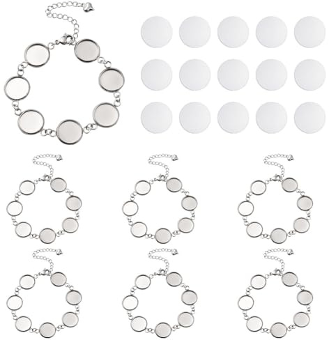DICOSMETIC 8 Stück Rund Cabochon Armband Edelstahl Armband Lünette 12mm Armbänder Leere Tablett Lünette Base Armbänder Mit 50 Stück Glas Cabochons Für Armbändern DIY Schmuck Geschenk
