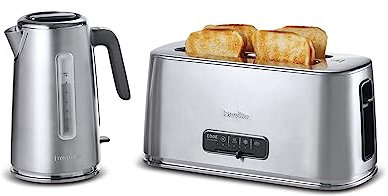Breville Edge Kettle and Toaster Set | with 1.7 Litre, 3KW Fast-Boil Electric Kettle and 4-Slice High-Lift Toaster | Brushed Stainless Steel [VKT236 and VTR023]
