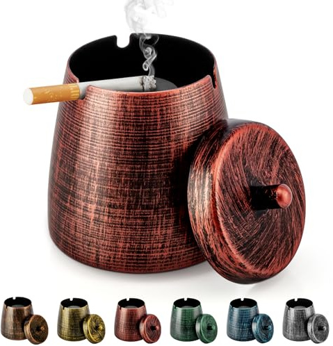 Yiiwinwy Ashtray for Cigarettes Outdoor, Outdoor Ashtray with Lid for Cigarette, Metal Odorless Windproof Smokeless AshTray for Patio Home Office Tabletop Balcony