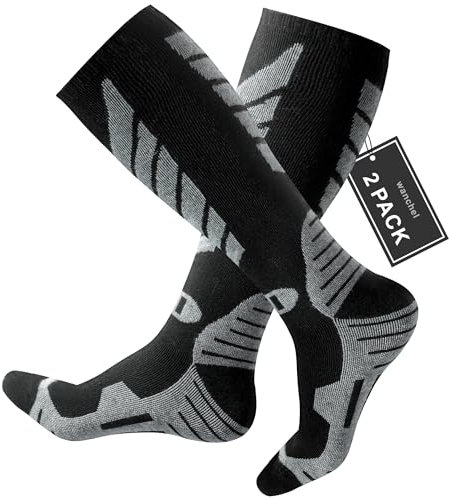 wanchel Merinowoll-Skisocken - 2 Paar knielange Skisocken, winterwarme Snowboard-Thermosocken, Kälteschutzsocken für Herren Damen