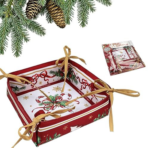 Carmani - Bolsa de almacenamiento plegable cuadrada reversible para pan, rollos, baguettes, bollos, huevos y pasteles con doble diseño y patrón de Navidad