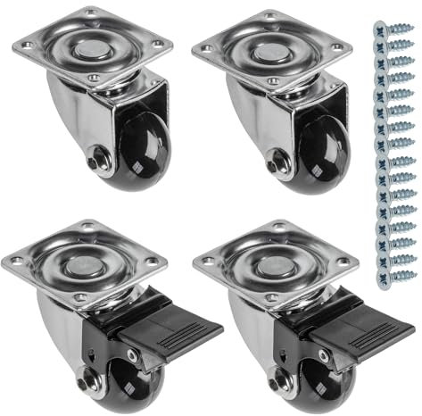 GTV - Roulettes pour meubles BRAZIL Roulettes pivotantes 4 pièces Set de roulettes pour meubles : 2x roulettes avec frein 2x sans frein, en acier et caoutchouc, +16 vis coniques 4x16, diamètre : 35mm,