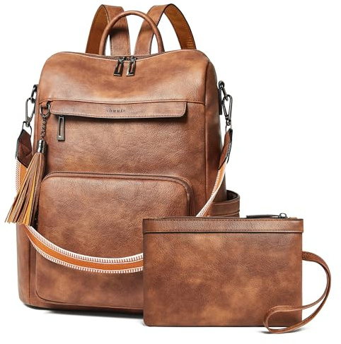 Shrrie Sac à dos pour ordinateur portable 15,6 pouces femme en cuir végan | Sac à dos de voyage imperméable,conception grande capacité pour déplacement quotidien